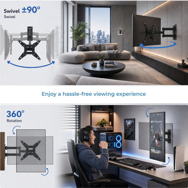 Support Mural Articulé Full Motion pour TV 13-42 Pouces – Compatible VESA 200x200mm – Rotation, Inclinaison et Extension – Charge Maximale 20 kg – Acier Allié – Modèle PISF1