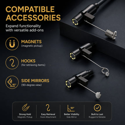 Endoscope Industriel 1M/5M/10M/20M/30M – Caméra d’Inspection 4,3″ – Double ou Simple Objectif – HD 1080p – IP67 Étanche – Borescope pour Contrôle Automobile, Plomberie, Canalisations – Batterie 2000 mAh