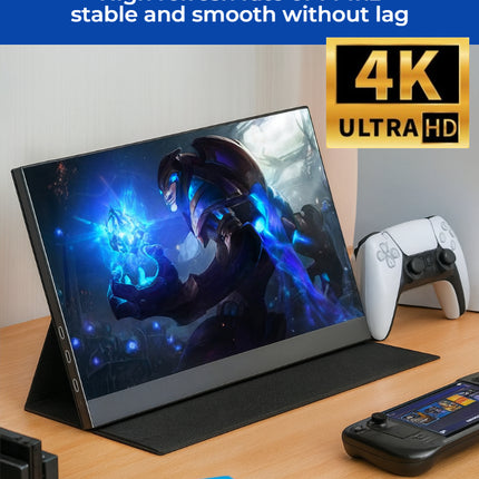 Écran Portable 4K 15,6" Moniteur USB-C/HDMI Couleurs 100% sRGB IPS, Luminosité 500 nits Parfait pour Mac/PC/Smartphone Gamers (Switch/PS5/Raspberry Pi) Télétravail