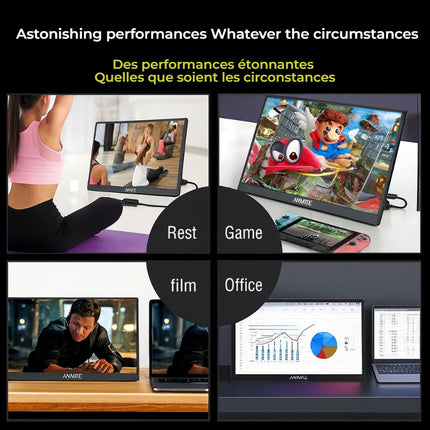 Écran Tactile Portable ANMITE 16 Pouces 1200P HDR – Moniteur Gaming pour PC, Xbox, PS5, Switch et Smartphone – IPS 16:10 – FreeSync Pro – Haut-Parleurs Intégrés – Design Ultra-Fin et Anti-Reflets