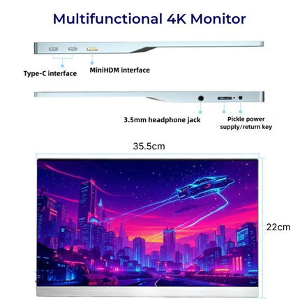 Écran Portable 4K 15,6" Moniteur USB-C/HDMI Couleurs 100% sRGB IPS, Luminosité 500 nits Parfait pour Mac/PC/Smartphone Gamers (Switch/PS5/Raspberry Pi) Télétravail