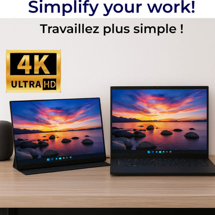 Écran Portable 4K 15,6" Moniteur USB-C/HDMI Couleurs 100% sRGB IPS, Luminosité 500 nits Parfait pour Mac/PC/Smartphone Gamers (Switch/PS5/Raspberry Pi) Télétravail