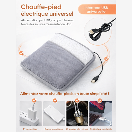 Chauffe-Pieds Électrique Hiver - Coussin Chauffant USB Plush Lavable pour Pieds Froids, Améliore le Sommeil, Bureau, Canapé