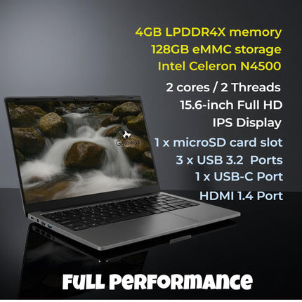 Gateway GW15-32P-C7GR-CA | Ordinateur Portable 15,6" FHD | Intel Celeron N4500 | 4GB RAM DDR5 | 128GB eMMC| Windows 11 Français - Anglais