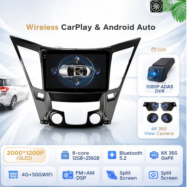 Autoradio Android 16 pour Hyundai Sonata 6 YF (2009-2014) – Écran Tactile IPS LED 9″ QLED – CarPlay & Android Auto – 8 Cœurs – RAM 2-12 Go / ROM 32-256 Go – GPS Intégré – DSP – 4G – WiFi – Plug and Play – Certification CE