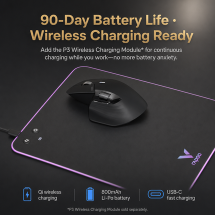 Souris Sans Fil Multi-Appareils Ergonomique MT760L/MT760M – 4000 DPI – Capteur Laser – 11 Boutons Programmables – Batterie 90 Jours – Recharge USB-C – Technologie M+ Cross-Computer – Charge Sans Fil Qi Compatible