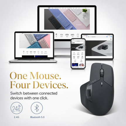 Souris Sans Fil Multi-Appareils Ergonomique MT760L/MT760M – 4000 DPI – Capteur Laser – 11 Boutons Programmables – Batterie 90 Jours – Recharge USB-C – Technologie M+ Cross-Computer – Charge Sans Fil Qi Compatible