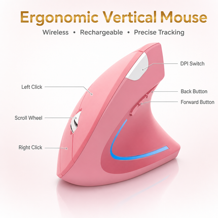 Souris Verticale Sans Fil Ergonomique – Confort Optimal pour Main Droite – 3 Niveaux DPI Réglables – Alimentation par Piles AAA – Connexion 2,4 GHz – Plug-and-Play – Idéal pour Bureautique et Gaming