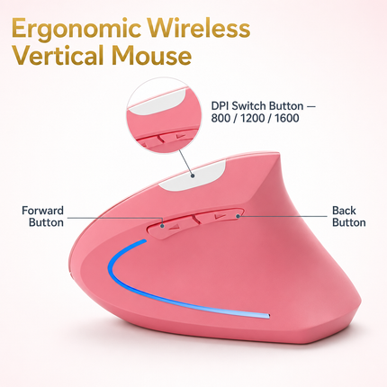 Souris Verticale Sans Fil Ergonomique – Confort Optimal pour Main Droite – 3 Niveaux DPI Réglables – Alimentation par Piles AAA – Connexion 2,4 GHz – Plug-and-Play – Idéal pour Bureautique et Gaming