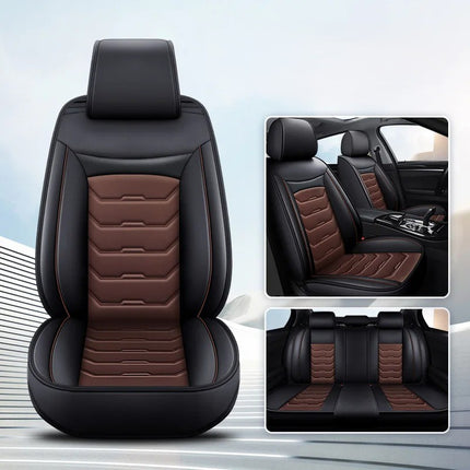 Housses de Siège de Voiture en Cuir Véritable 5 Places – Toutes Saisons – Universelles – Adaptées aux Voitures, SUV, Camions – Accessoires Intérieurs Automobiles Durables de Qualité Supérieure – Fibre Synthétique – Remplissage Coton