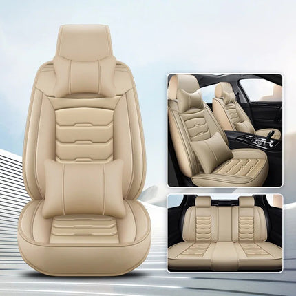 Housses de Siège de Voiture en Cuir Véritable 5 Places – Toutes Saisons – Universelles – Adaptées aux Voitures, SUV, Camions – Accessoires Intérieurs Automobiles Durables de Qualité Supérieure – Fibre Synthétique – Remplissage Coton