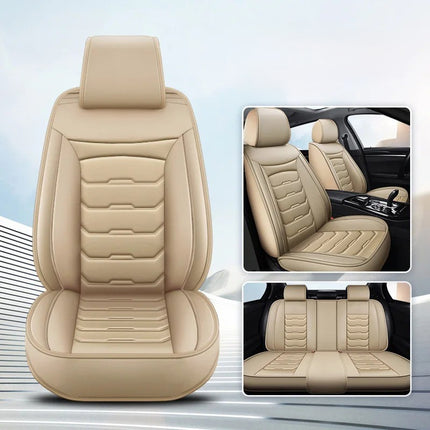 Housses de Siège de Voiture en Cuir Véritable 5 Places – Toutes Saisons – Universelles – Adaptées aux Voitures, SUV, Camions – Accessoires Intérieurs Automobiles Durables de Qualité Supérieure – Fibre Synthétique – Remplissage Coton