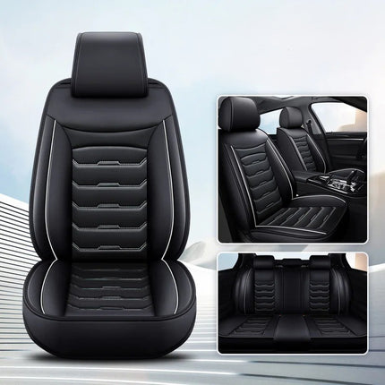 Housses de Siège de Voiture en Cuir Véritable 5 Places – Toutes Saisons – Universelles – Adaptées aux Voitures, SUV, Camions – Accessoires Intérieurs Automobiles Durables de Qualité Supérieure – Fibre Synthétique – Remplissage Coton