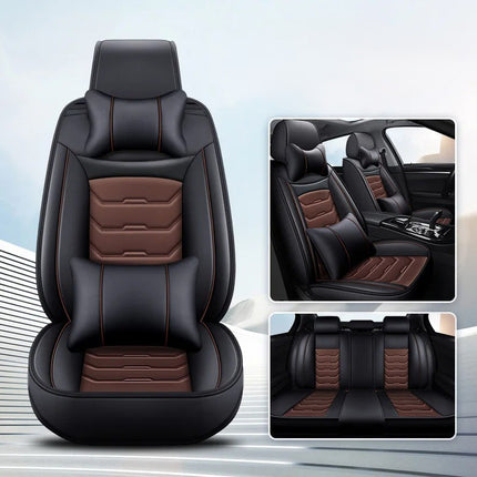 Housses de Siège de Voiture en Cuir Véritable 5 Places – Toutes Saisons – Universelles – Adaptées aux Voitures, SUV, Camions – Accessoires Intérieurs Automobiles Durables de Qualité Supérieure – Fibre Synthétique – Remplissage Coton